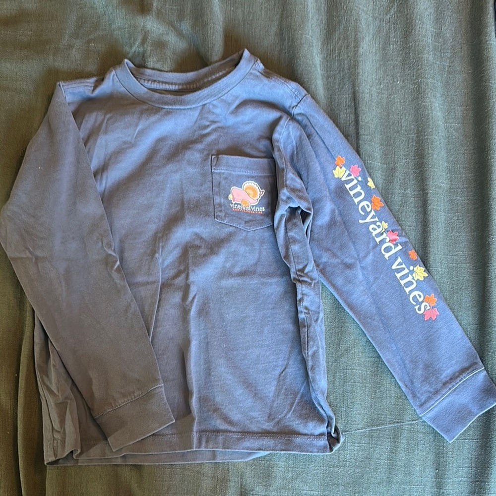 Vineyard Vines Kids Thanksgiving Blue Long Sleeve Shirt